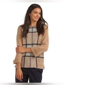 Barbour Women's Jacquard Tartan Print Long Sleeve Pullover Sweater Brown Size 10